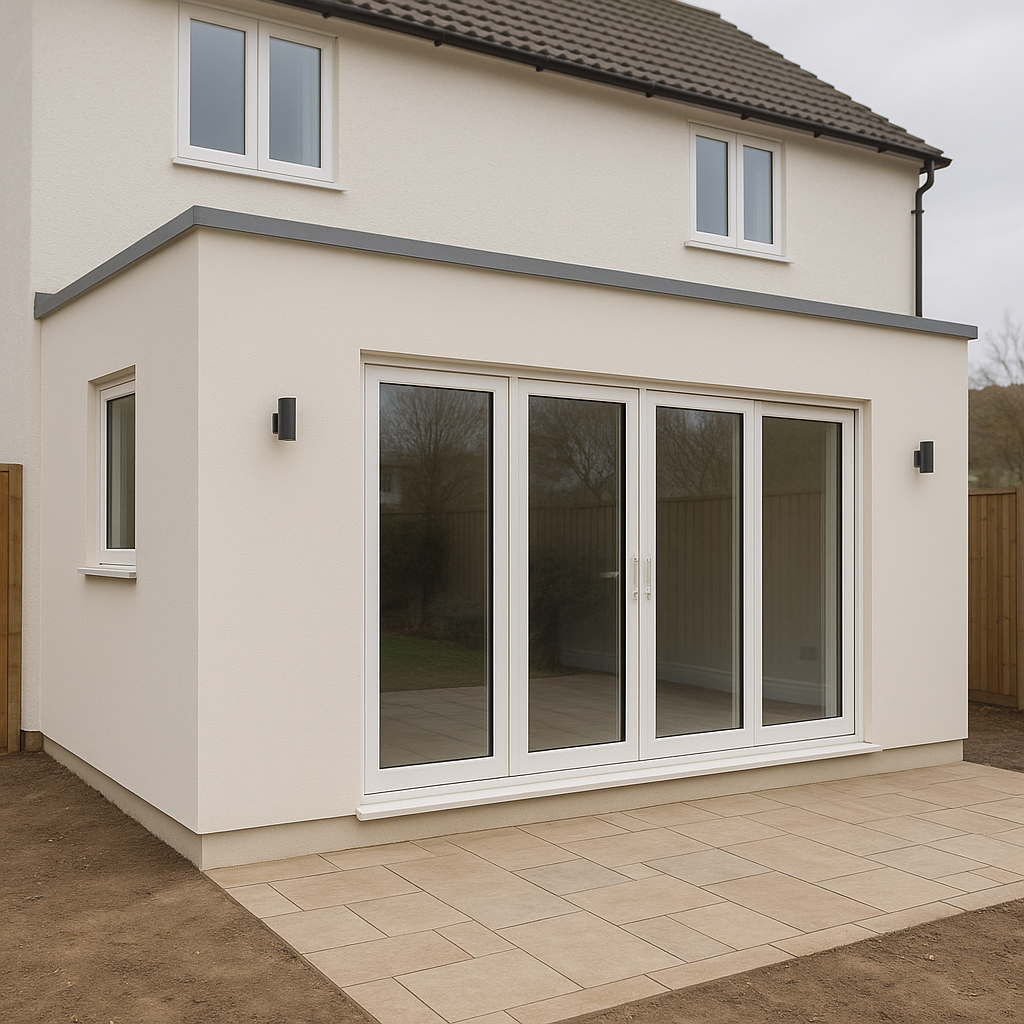 Uitbouw met gestucte wanden