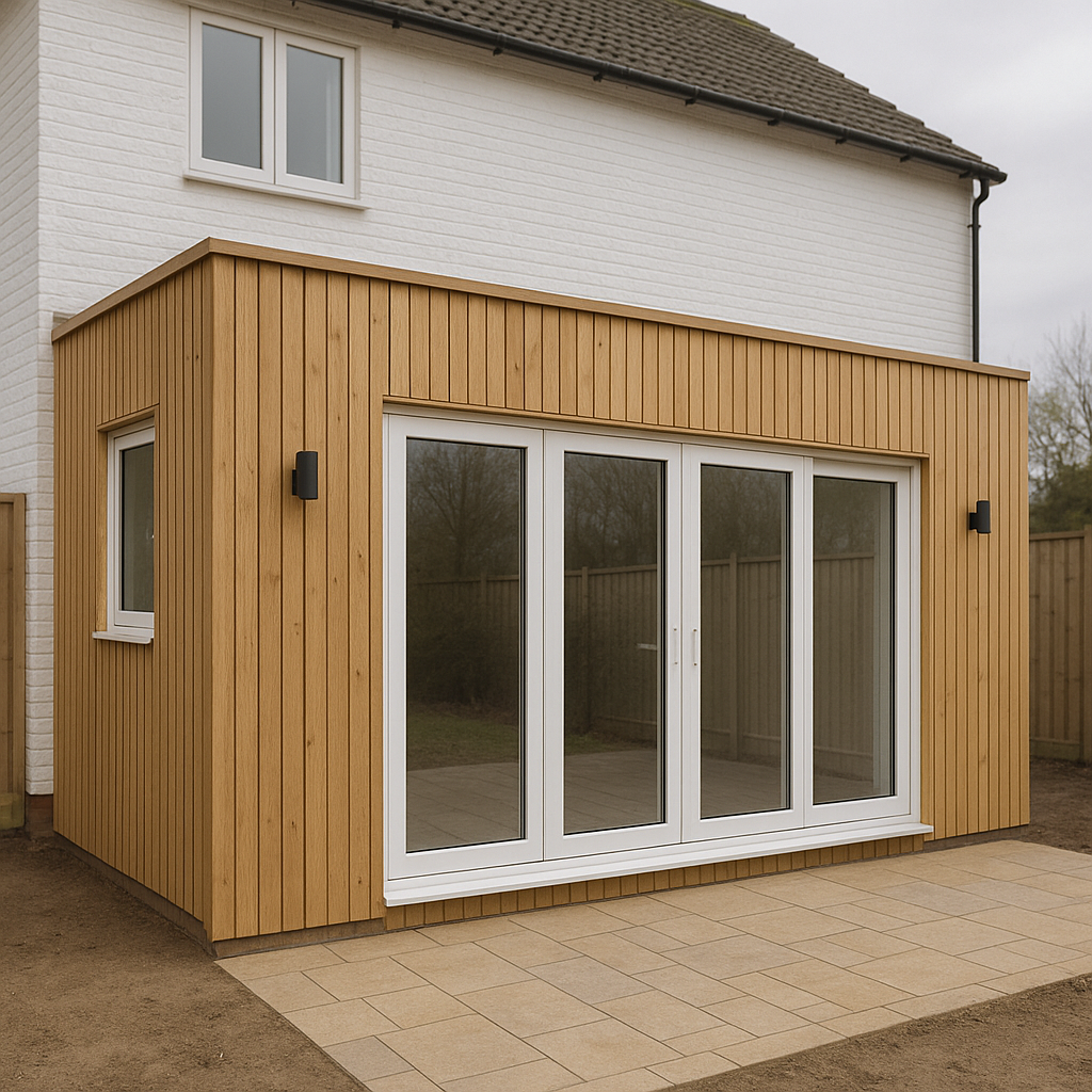 Uitbouw met houten lattenwand